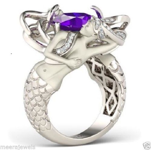 Size 5-10 Mystic Rainbow Topaz Colorful CZ Diamond 925 Sterling Silver Charming Mermaid Band Ring Special Gift Unique Design Fashion Jewelry