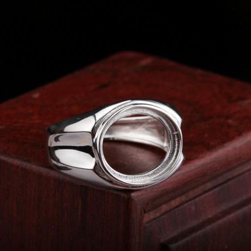 Fine Silver 925 Sterling Silver 11x13mm Oval Cabochon Semi Mount Engagement Ring Setting