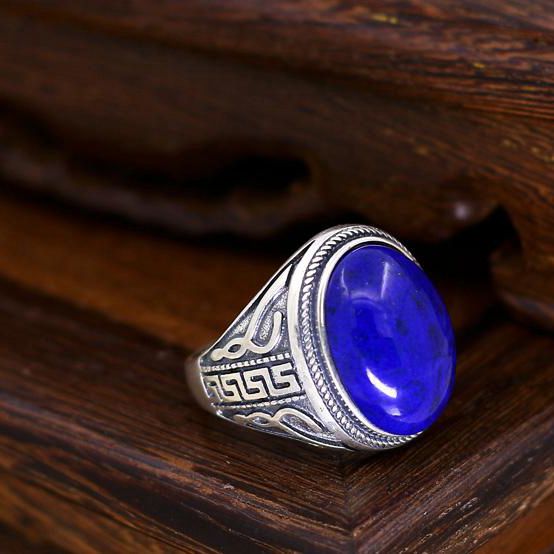 925 Sterling Silver Engagement Wedding Men Ring 14x19mm Oval Cabochon Semi Mount Antique Retro Jewelry Setting