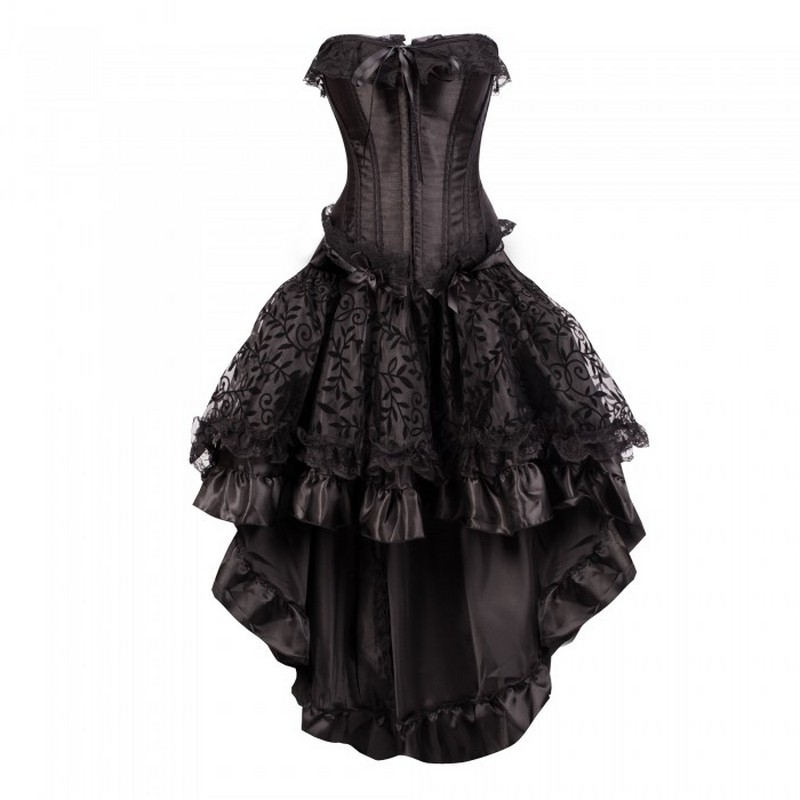 Plus Size Scalloped Lace Trim Corset Top with Layered Flocked Pattern Skirt For Halloween Dancing Party Women's Dance Corset Costume Outfit, Black
Plus Size Scalloped Lace Trim Corset Top with Layered Flocked Pattern Skirt For Halloween Dancing Party Women's Dance Corset Costume Outfit, Black