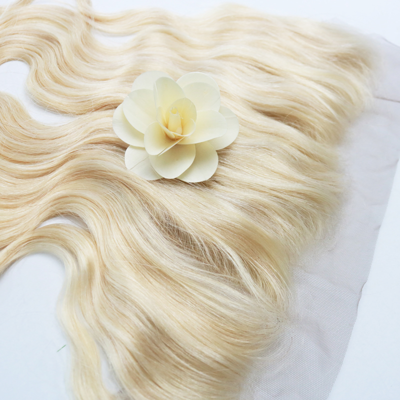 Hot Sell 613 Full Blonde Brazilian Remy Human Hair Lace Frontal Closure Free Part Body Wave 13x4 Bleached Knots Baby Hair