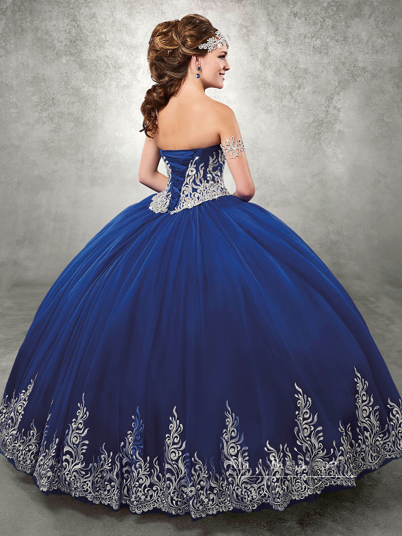 Royal Blue Beaded Ball Gown Quinceanera Dresses Sweetheart Neck Embroidery Prom Gowns With Jacket Tulle Appliqued Sweet 16 Dress