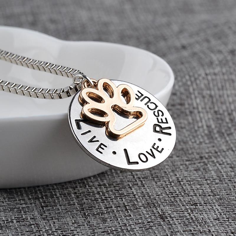 Pendant Necklaces Sunshine Live Love Rescue letter Love Word dog lover necklace Cat Dog Paw Print Pendant Necklace Mother's Day new fashion new j