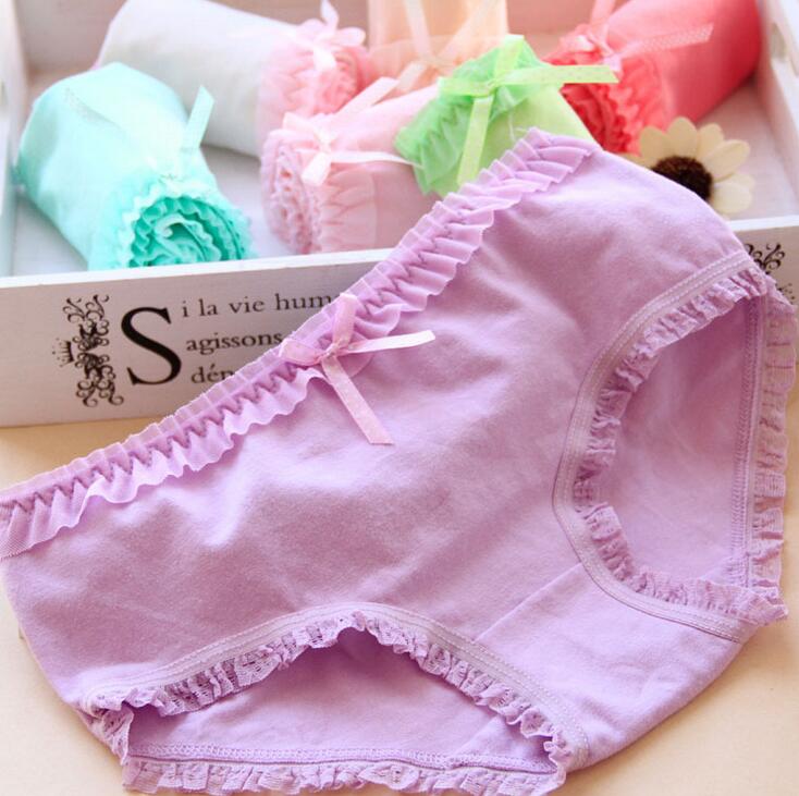 Good A++ Small fresh candy Women's Panties color lace edge cute underwears ladies underwear cotton women NP020