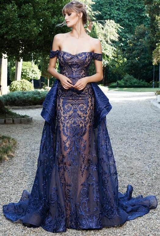 Graceful Royal Blue Evening Dress Glamorous Off Shoulder Lace Applique Peplum Mermaid Evening Dress Charming See Through Formal Evening Gown