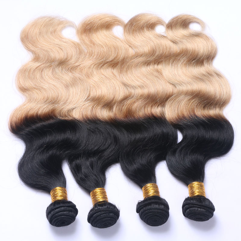 Dark Root Ombre Strawberry Blonde Two Tone 1b 27 Color Blonde Human Hair Weft Bundles Ombre Hair Weaves
