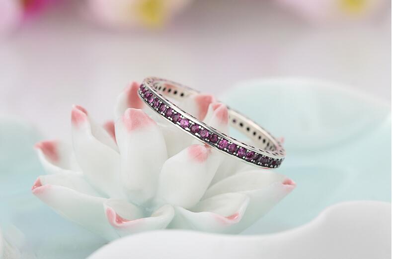 Wholesale Luxury Jewelry 925 Sterling Silver Single row drilling Ruby CZ Diamond Gemstones Wedding Women Engagement Band Ring Gift Size5-11