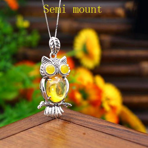 5x5mm Round 13x16mm Oval Cabochon Semi Mount Pendant Sterling Silver 925 Owl Art Nouveau Antique Vintage