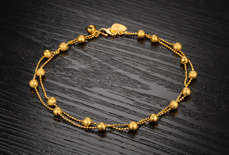 Lucky 18K Yellow Gold Filled Double Beads Chain Anklets Jewelry Women Gift232l