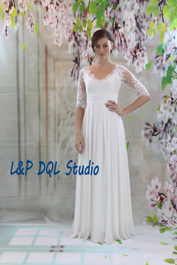 Ivory Wedding Dress Lace Half Sleeves Open Back Long Wedding Dresses Sweep Train New Arrival Cheap
Ivory Wedding Dress Lace Half Sleeves Open Back Long Wedding Dresses Sweep Train New Arrival Cheap