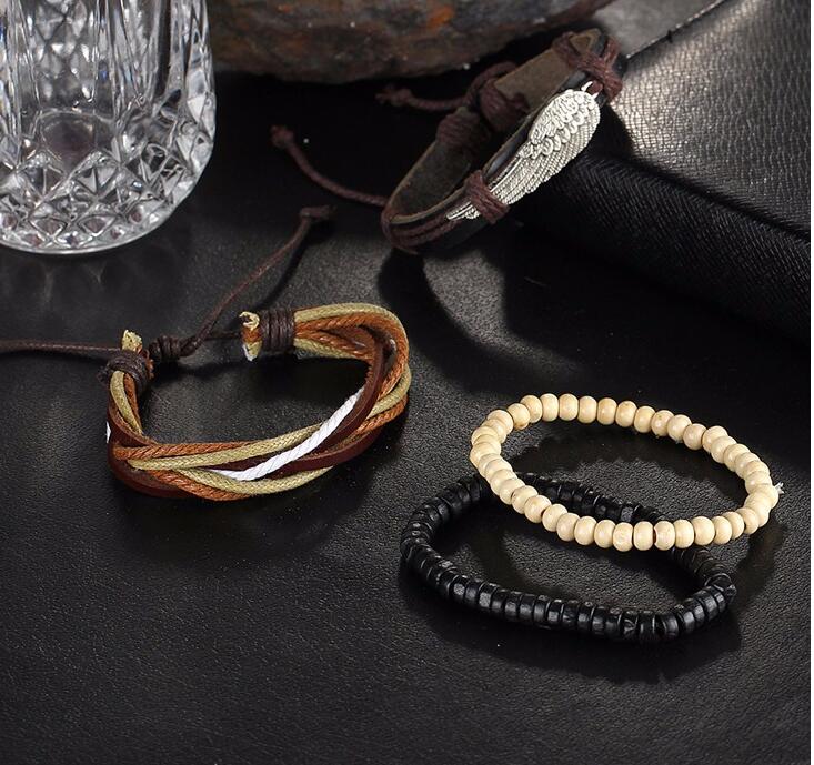 Multilayer bracelet Punk Turkish Wing Bracelets for Women Men Beads Wristband Cuff Leather Bracelet Ethnic Vintage Jewelry Bijouterie