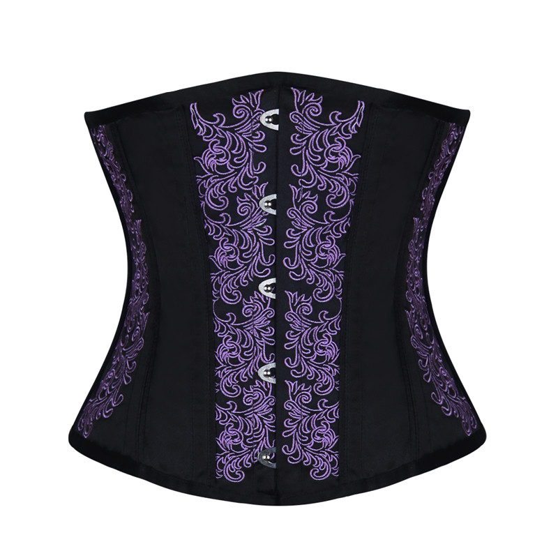Women Brocade 10 Steel Boned Underbust Satin Padded Lace up Corset Slimming Waist Trainer Gothic Sexy Steampunk Waist Training Corselet