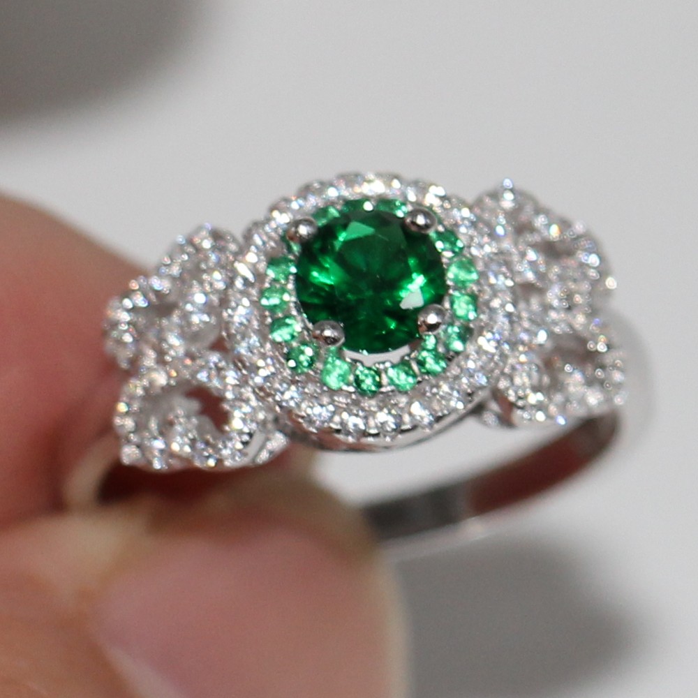 Sterg Sier Emerald Ring for Women with Cubic Zirconia Birthstone - Solid Size 5-10