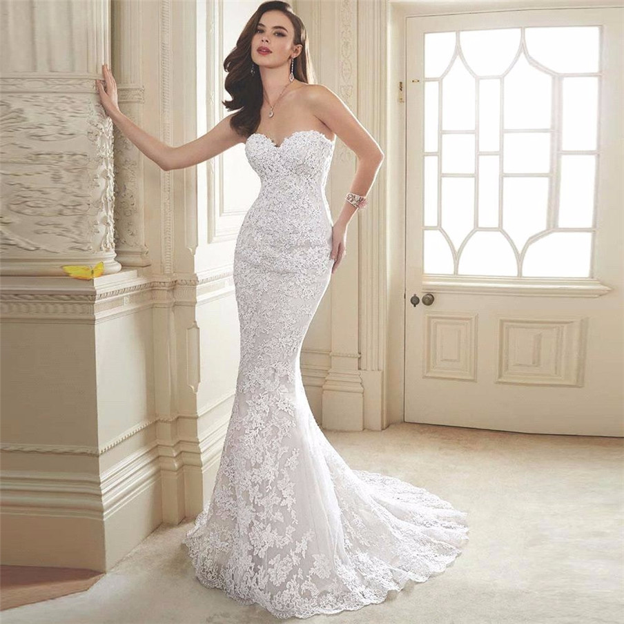 Sweetheart Applique Lace Mermaid Wedding Dress with Detachable Train Skirt Two Pieces Bridal Gowns Robe De Soiree