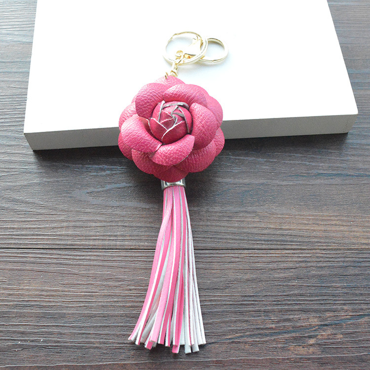 Good A++ PU tassel key chain camellia bag pendant car key ring phone shell decoration KR307 Keychains mix order 20 pieces a lot