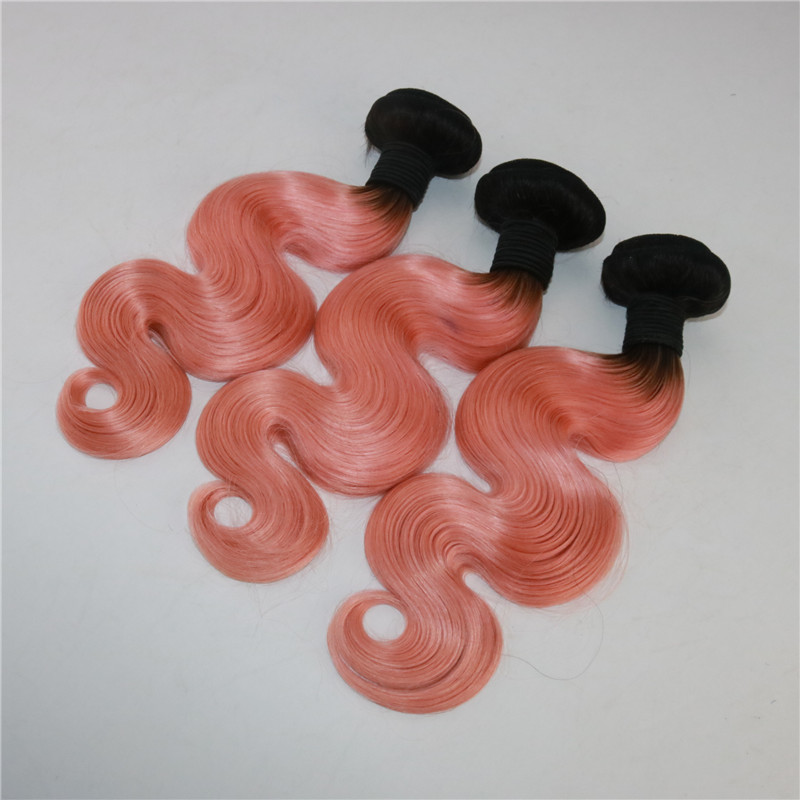 100% Real 3 Bundles Hair Weft #1b/Pink Omber Human Hair Extensions Body Wave Virgin Remy Hair Weaving 8A Quality Weave Extensions