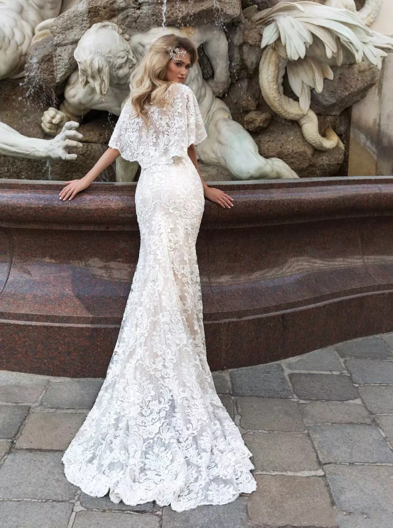 New Fashion Mermaid Wedding Dresses Custom Made With Cape V Neck Lace Applique Bridal Gowns Sweep Train Wedding Dress Vestidos De Novia