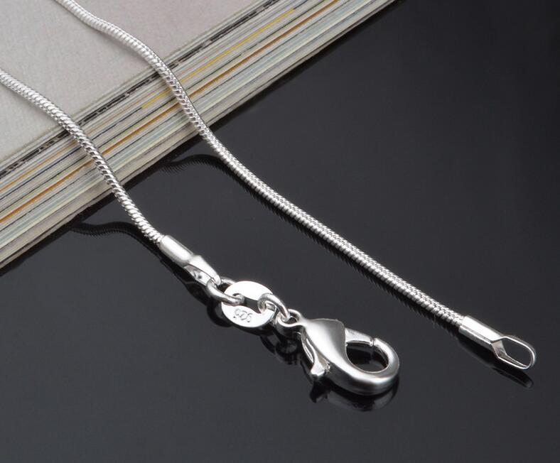 1MM 16-24inch Silver Plated cute pretty Smooth Snake Chain Necklace jewelry hot sale Fit pendant Stamped 925