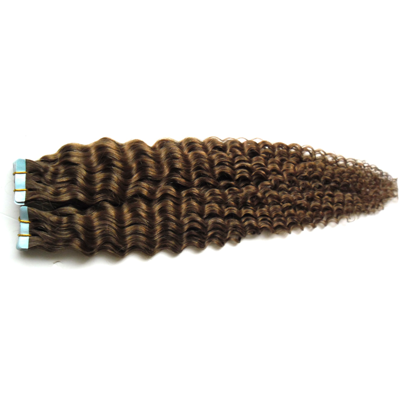 #4 Dark Brown Deep Curly Brazilian Virgin Hair Skin Weft Hair Extensions 40 pieces 6A 100g tape in human hair extensions