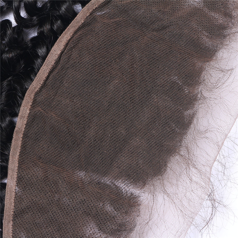 Afro Curly Hair Frontal Closure 13x4 Ear to Ear Lace Frontal Closure With Bleached Knots Natural Color 1B Human Remy Hair Extensions