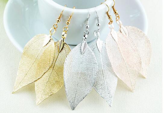 2017 Fashion Bohemain Long Earrings Unique Natural Real Leaf Big Earrings For Women Fine Jewelry Gift G105