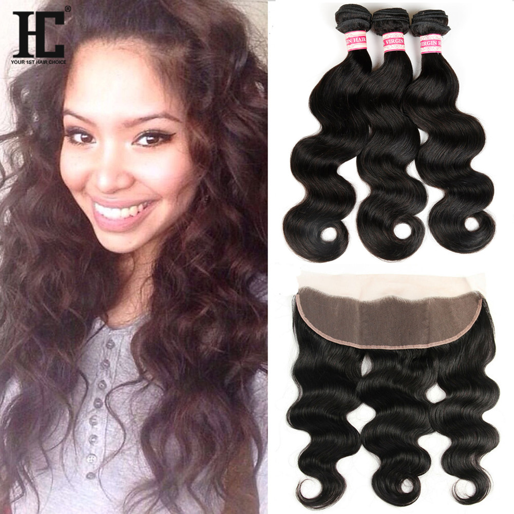 Brazilian Virgin Hair Body Wave With Lace Frontal 3 Bundles With 13x4 Ear to Ear Lace Frontal Closure With Bundles HC Hair Products, Natural color 
Brazilian Virgin Hair Body Wave With Lace Frontal 3 Bundles With 13x4 Ear to Ear Lace Frontal Closure With Bundles HC Hair Products, Natural color