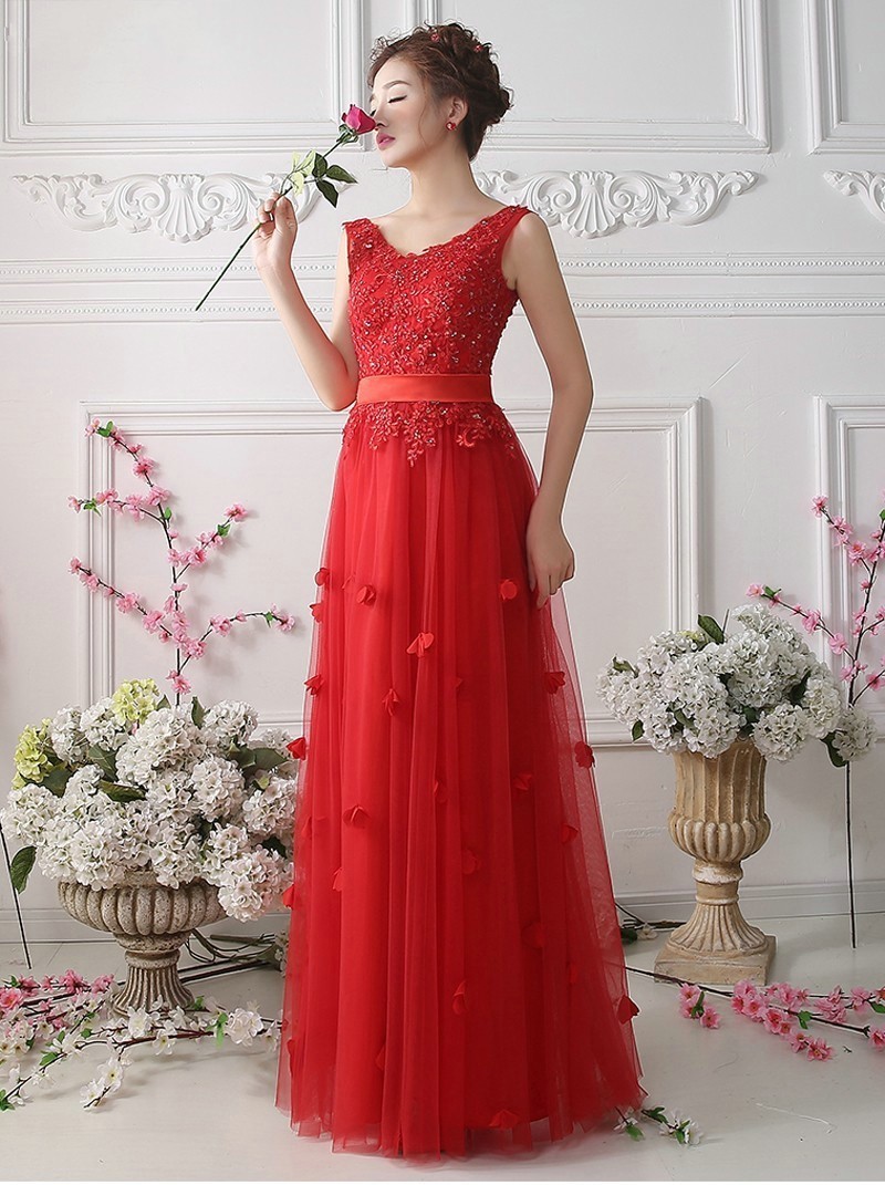 2017 robe de soriee New High Quality V-neck Appliques Tulle Long Prom Dresses Evening Dress Party Gowns Vestido De Festa Formal Dress