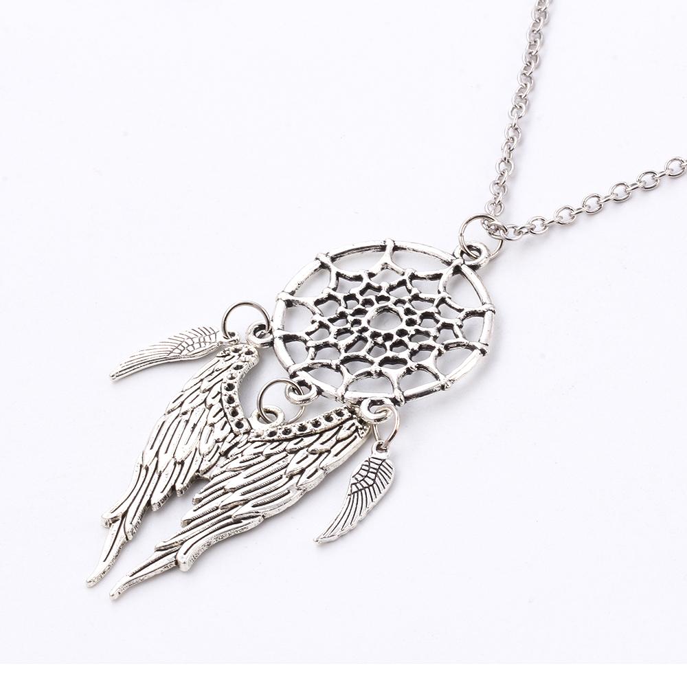 Wholesale-Ancient Silver Color Alloy Girl Chian necklaces For Women Vintage Korea Dream Catcher Leaves Pendant Necklace Jewelry collares