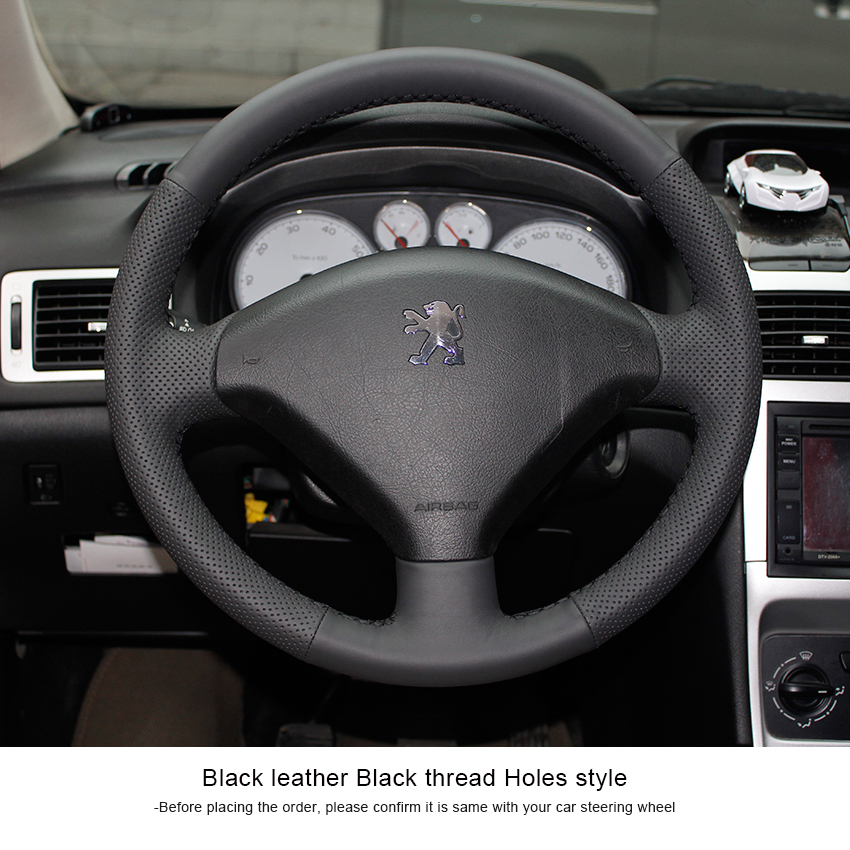 Steering wheel covers Case for PEUGEOT 307 Wheel cover Genuine leather DIY Car styling Hand sewing leather car covers