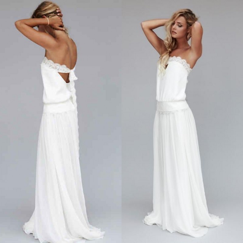 Country Wedding Dress 1920s Cheap Beach Wedding Dress Bohemian Strapless Backless Boho Bridal Gowns Lace Ribbon Custom Made