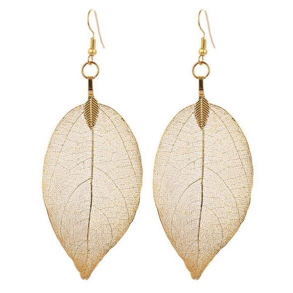 2017 Fashion Bohemain Long Earrings Unique Natural Real Leaf Big Earrings For Women Fine Jewelry Gift G105