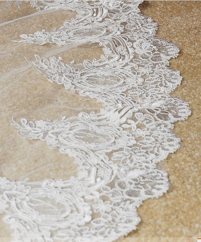 Free Shipping Vintage high quality new wholesale 3 meters veils wedding accessory lace applique tulle Bridal Veils White Ivory One Layer