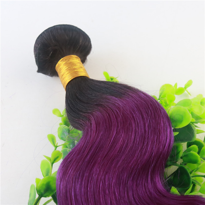 Human Hair Weave Bundles Ombre 1B Purple Two Tone Color Human Remy Hair Extensions Body Wave