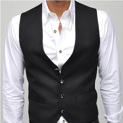 Wholesale- new version V neck vest men wholesale casual gilet Single breasted vests leisure suit for men colete black waistcoat