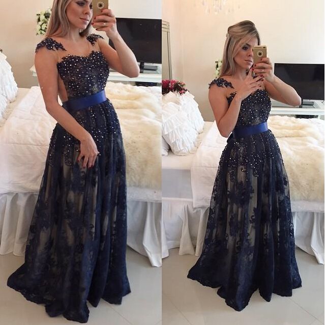 2018 Prom Dresses Arabic Dark Navy Blue Lace A-line Cap Sleeves Long Beaded Special Occasion Party Gowns Floor Length For Women, Red
2018 Prom Dresses Arabic Dark Navy Blue Lace A-line Cap Sleeves Long Beaded Special Occasion Party Gowns Floor Length For Women, Red