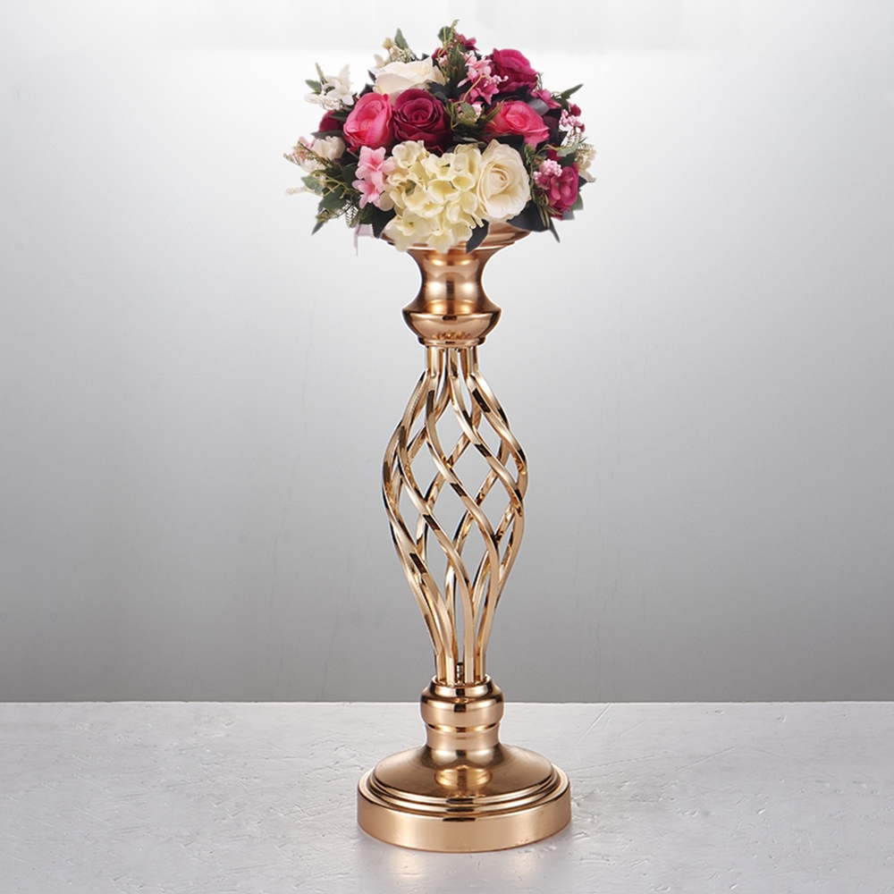 Creative Hollow Gold Metal Candle Holders Wedding Road Lead Table Flower Rack Home And Hotel Vases Decoration 1 Lot = 10 PCS