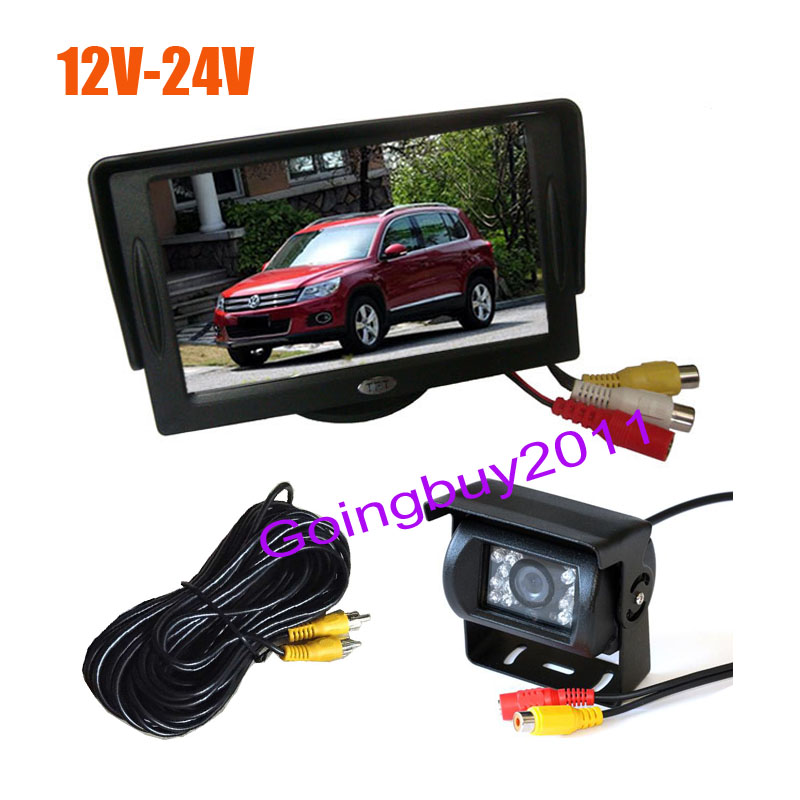 24V 18LED IR Reversing Backup Camera + 4.3" LCD Monitor Car Rear View Kit for Bus Truck