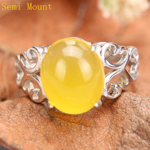 Fine Silver 925 Sterling Silver Engagement Wedding Ring Setting 10x11mm or 11x13mm Oval Cabochon Semi Mount Jewelry Setting