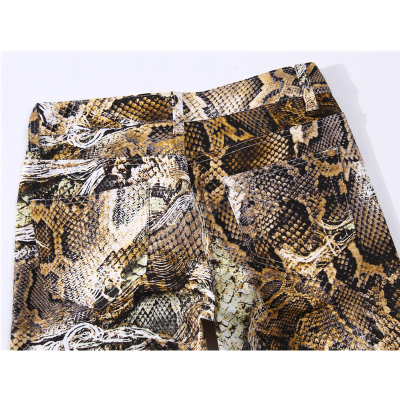 Wholesale-Mens Snake Skin Print Camoflague Original Designer Slim Hip Hop Rock Jeans Pants Men Skinny Streetwear 29-381
