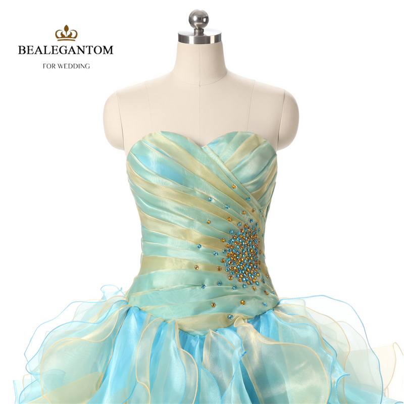 Real Photo Sexy Mint Blue and Gold Quinceanera Dresses 2021 Ball Gown With Ruffle Sequins Sweet 16 Prom Pageant Party Gowns QC121
