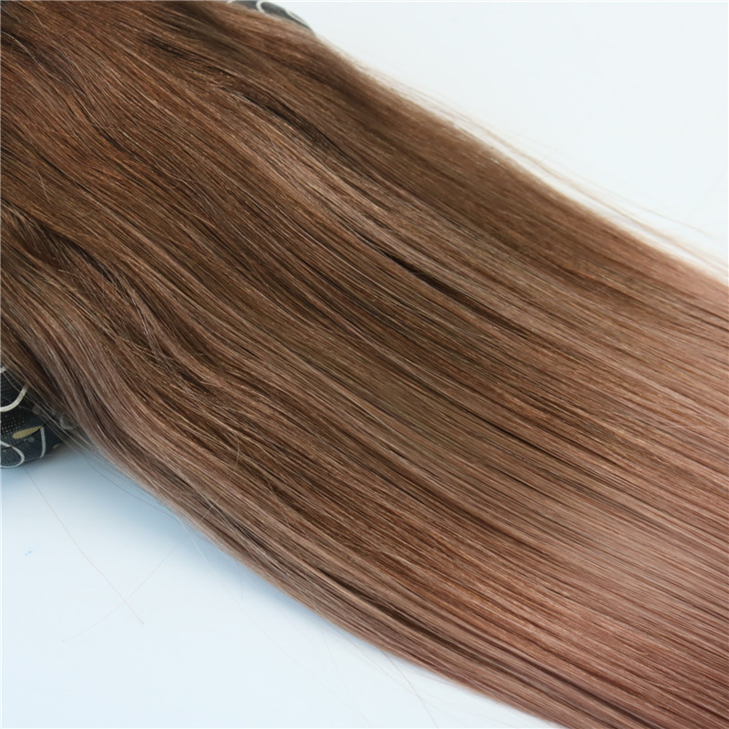 120g Full Head Clip In Human Hair Extensions 7pcs Ombre Pink Brown Tips #3 Rose Gold Balayage Hair Extensions Highlights