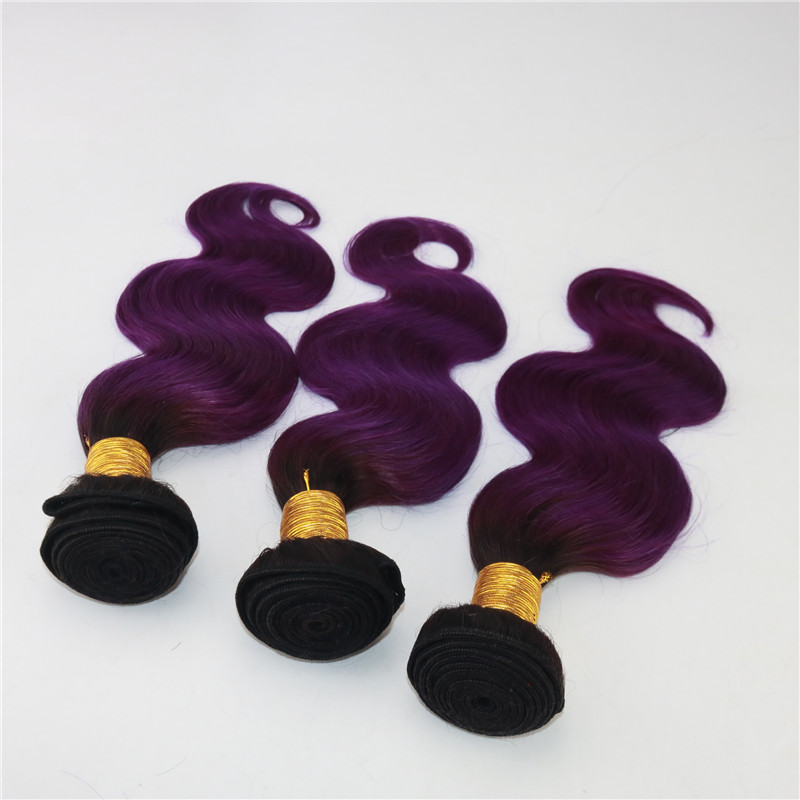 Two Tone Omber Hair Extensions Weaves 8A Peruvian Virgin Hair Body Wave Bundles Deal #1B/Purple Real Remy Hair Weft Extensions 100g