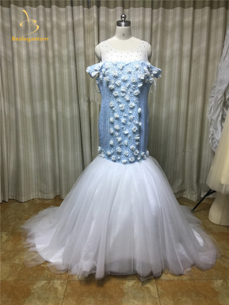 2020 Sexy Beading Mermaid Wedding Dresses With Flowers Tulle Plus Size Floor-Length Bridal Gowns Vestido De Novia BM04