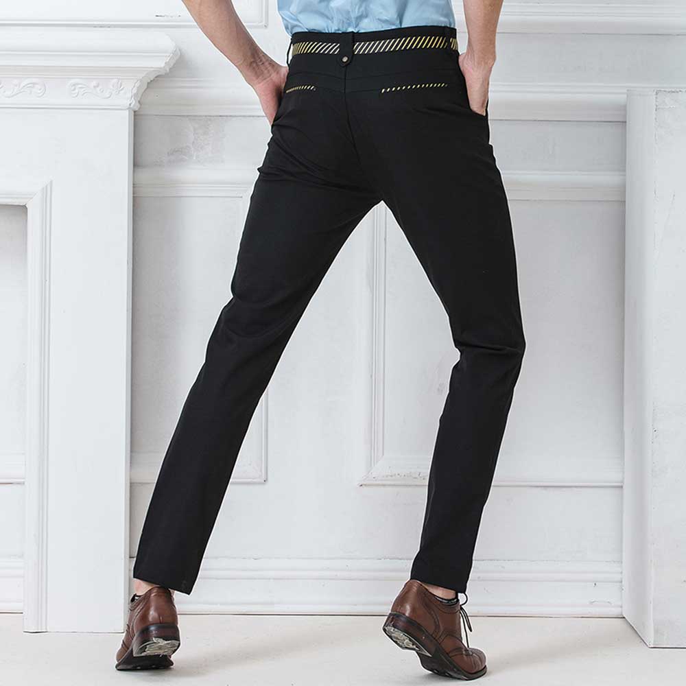 Wholesale- Flat Front Men's Business Pants Fitted Casual Work Trousers Tailored Formal Wear Solid Color Black Navy Blue  Quality