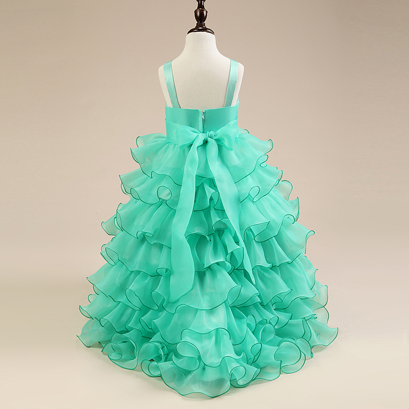 Blue White High Low Flower Girl Dresses For Weddings Organza Ruffles Lace Applique Beaded Little Girl Pageant Party Birthday Communion Dress