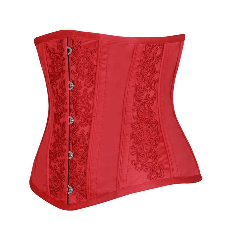Women Brocade 10 Steel Boned Underbust Satin Padded Lace up Corset Slimming Waist Trainer Gothic Sexy Steampunk Waist Training Corselet