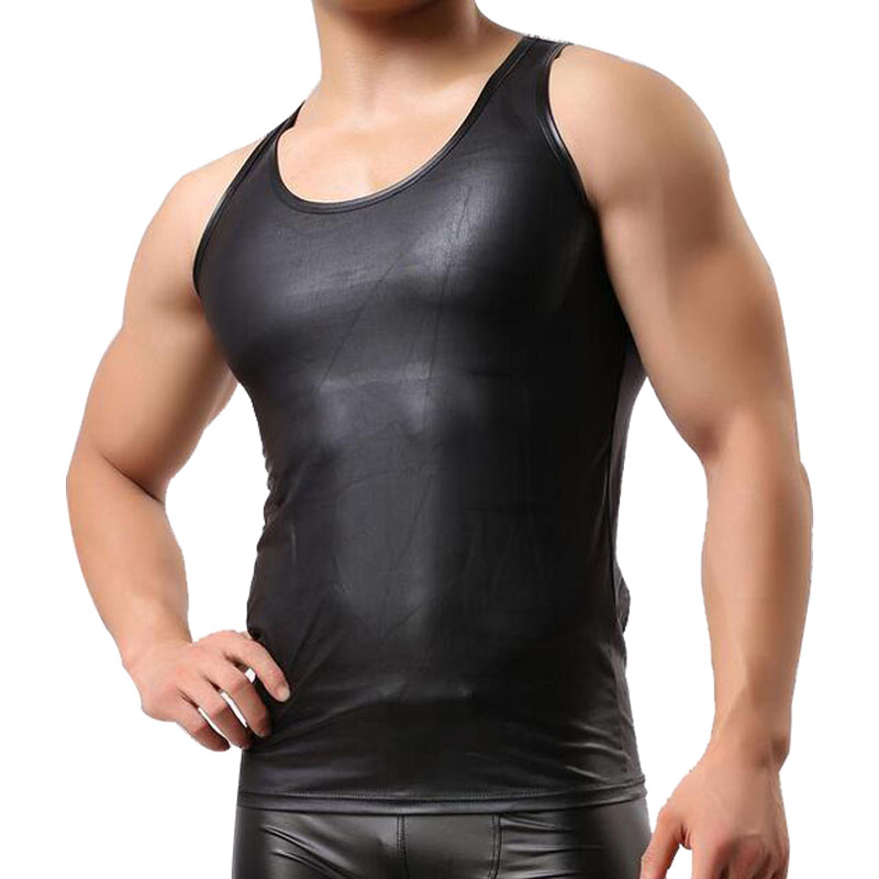 Wholesale- Brand New Sexy tank top men Leather T-Shirt Men's Sleeveless Singlet Undershirts for Fun Party Vest Tank, Black
Wholesale- Brand New Sexy tank top men Leather T-Shirt Men's Sleeveless Singlet Undershirts for Fun Party Vest Tank, Black