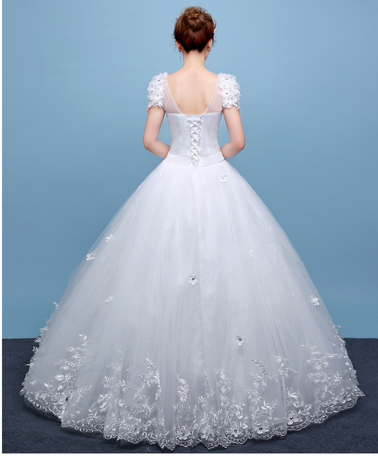 In Stock Lace Ivory Wedding Dresses Under 100 V Neck Court Train Beaded Lace Up Cap Sleeve Backless Applique Bridal Gown Cheap Free Shipping