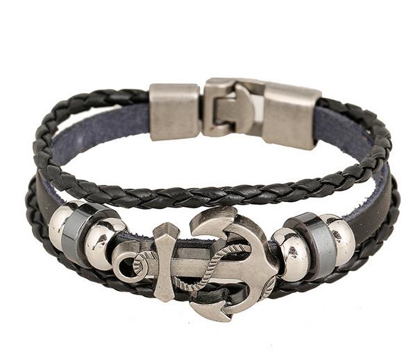 Punk new leather bracelet factory direct alloy anchor anchor leather bracelet