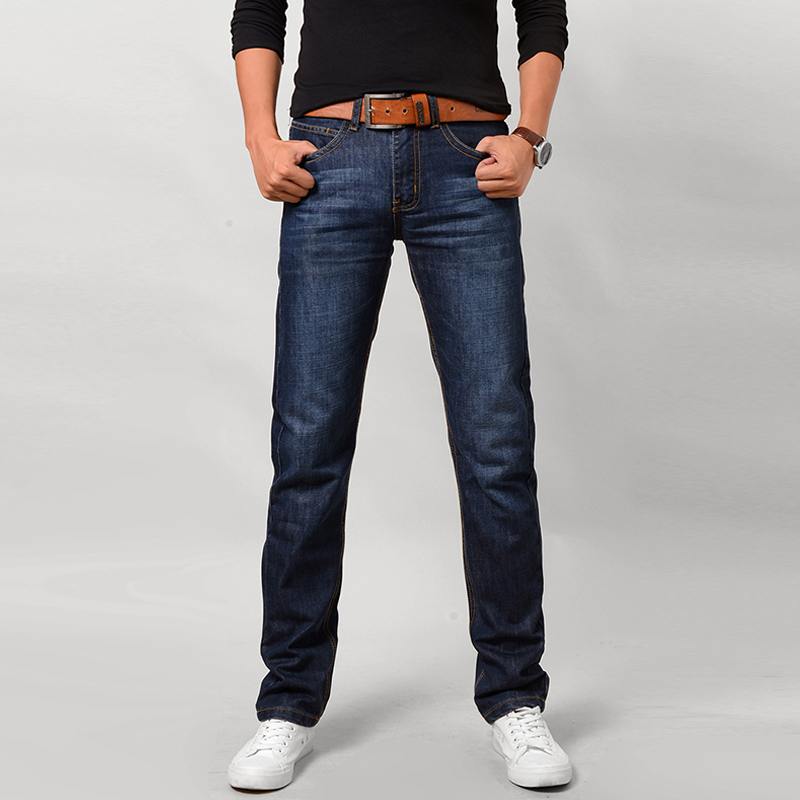 Wholesale-2016 Autumn Winter True Slim Straight Denim Mens Pants Deep Blue Homme Marque Jeans 01Y6699